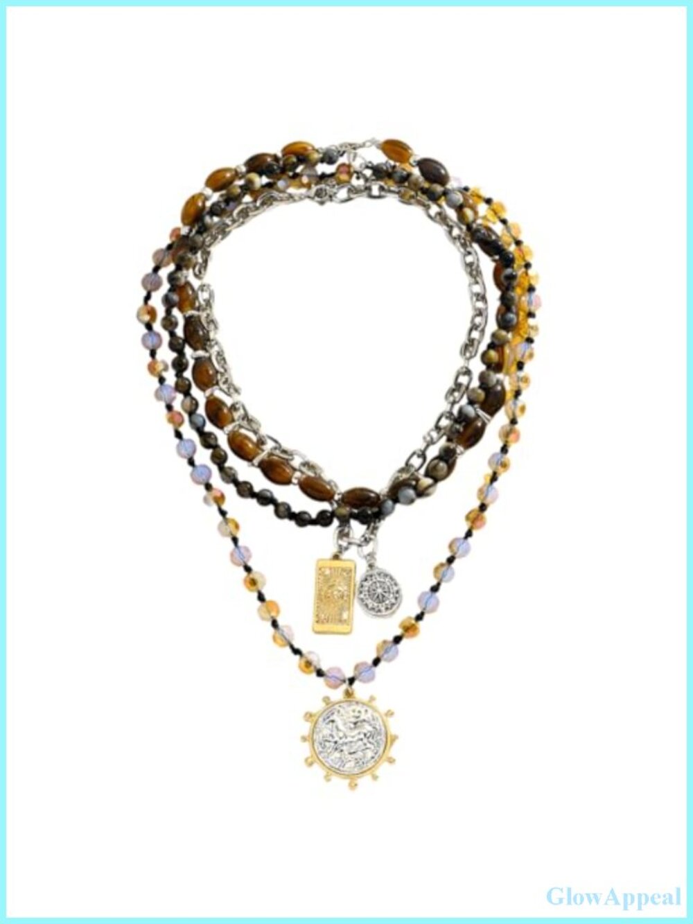 Beaded Coin Pendant Necklace 4-Layer Gold Plated Boho